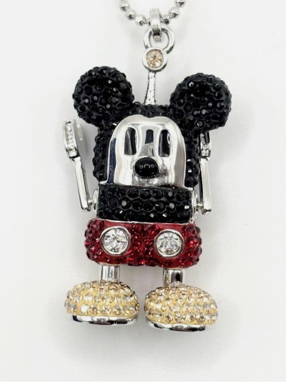 Mickey Mouse Crystal Pendant Necklace - Black, Red, Gold Swarovski RARE
